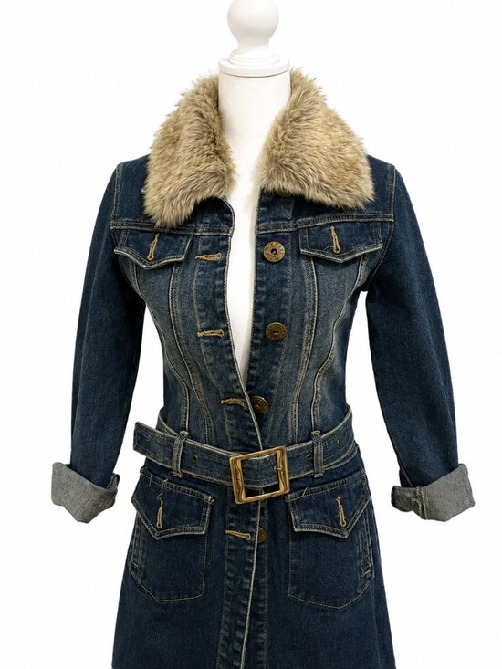 M.Z.L Jeans Dresses & Skirts - #y2kDenim Belted Dress with Faux Fur Collar